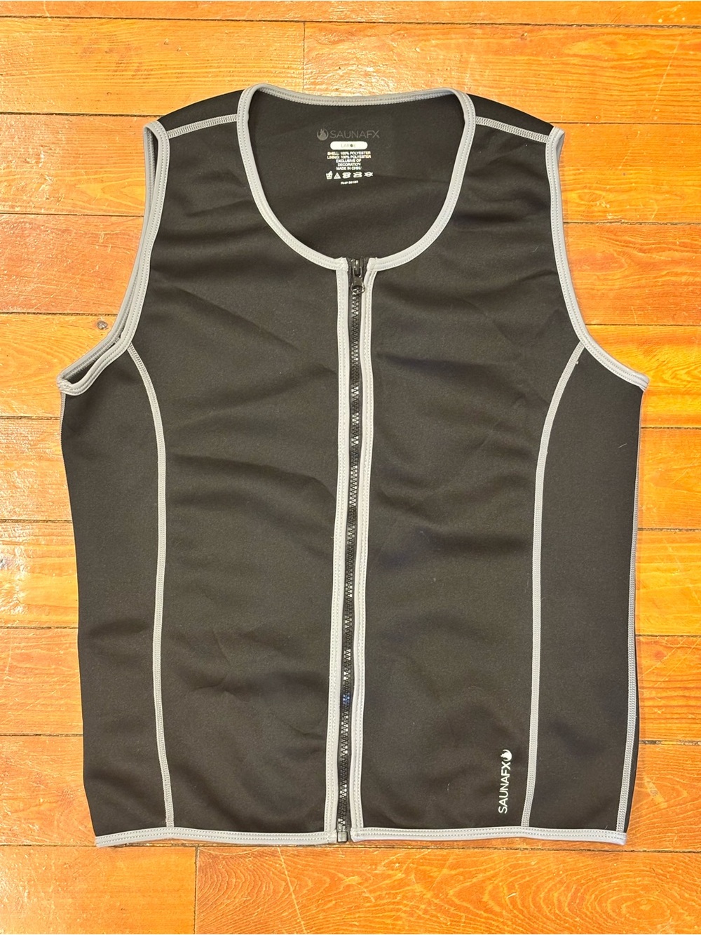 SaunaFX Black Zip-Up Sauna Vest with Gray Trim Men’s L